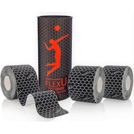FLEXU Kinesiology Tape - 3-Pack (60 Pre-Cut Strips, 5x25 cm) - Elastic Sports Support Tape, Waterproof, Latex-Free, Hypoallergenic