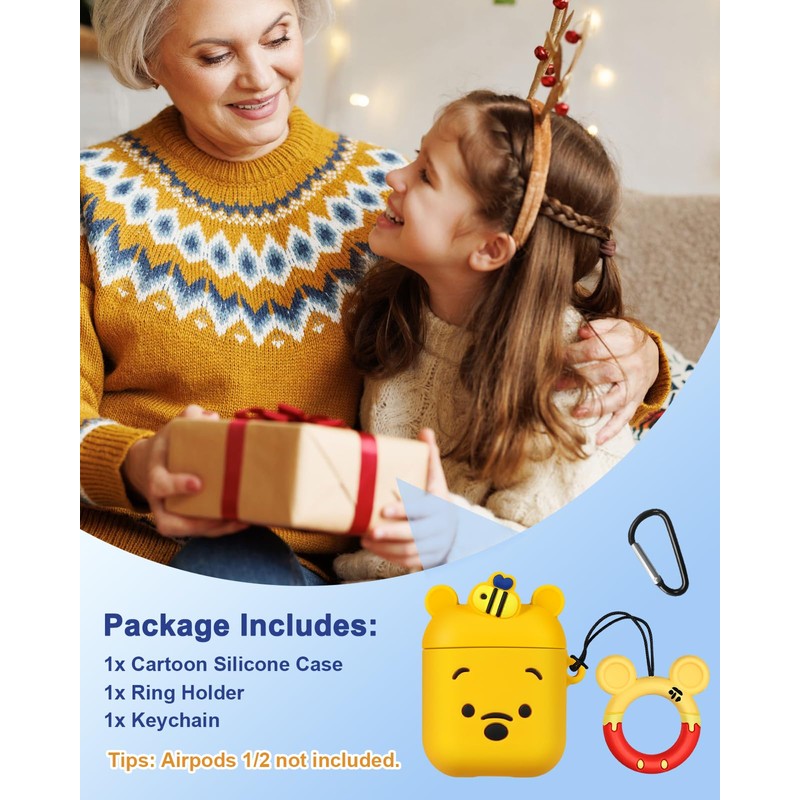 Boaretiu for AirPods 2/1 Case - Cute Kawaii Yellow Bear