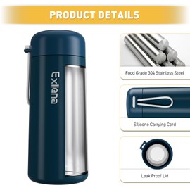 Exllena 300ml Small Water Bottle Made of 304 Stainless Steel, Small Flask with Carry Handle Double Wall Vacuum Insulation for Hot&Cold Drinks for Handbag - 100% Leakproof(Dark Blue)