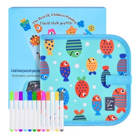 Funkprofi Children's Colouring Book with 12 Colouring Pencils, Sketch / Graffiti Book, Reusable, Portable, Wipe Clean, 14 Pages