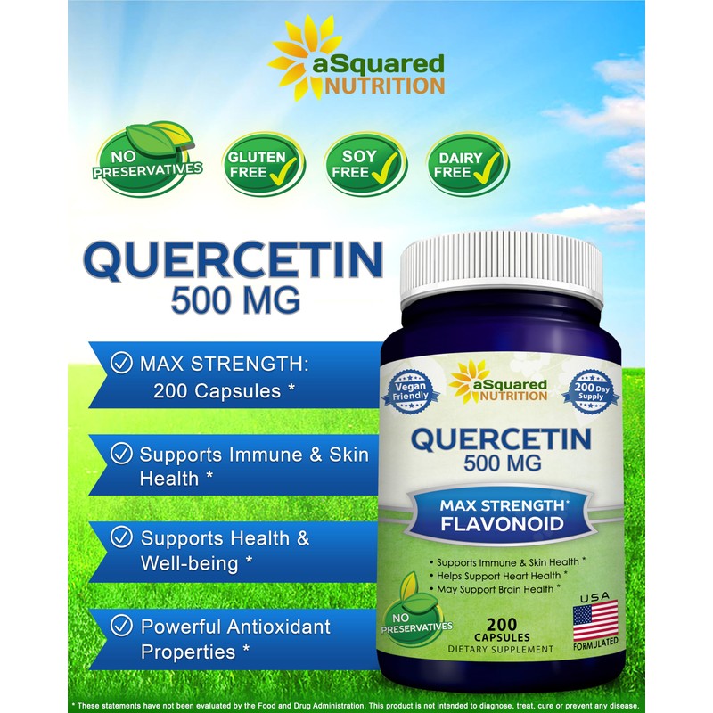 aSquared Nutrition Quercetin 500mg Supplement - 200 Capsules - Quercetin