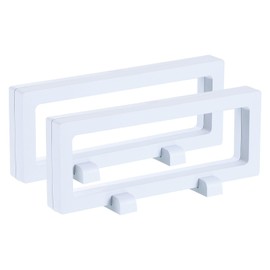 uxcell 2 Pcs 3D Floating Display Case, 7.1 x 2.8 x 0.8 Inch Floating Frame Display Holder Stand, Transparent PE Jewelry Storage Box, White