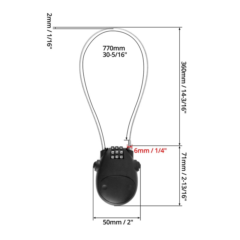 QWORK Retractable Cable Lock, 4 Pack Security Password Lock Steel
