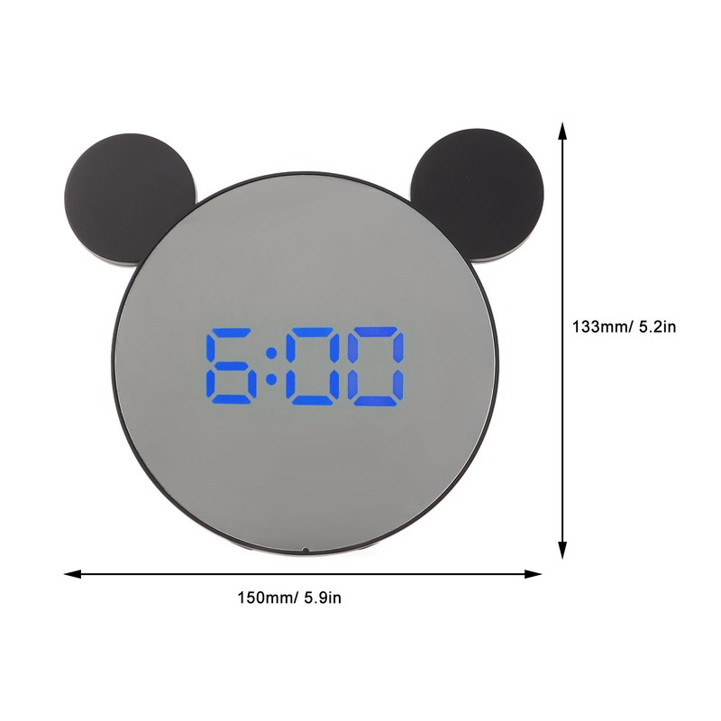 Mirror Alarm Clock 2 Level Brightness Adjustment Ear Design LED