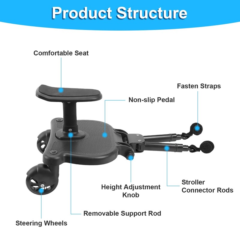 TeqHome Universal Stroller Board with Detachable Seat, 2-in-1 Buggy Board