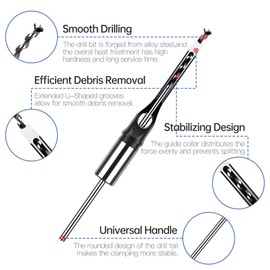 HUHAO 4 Pcs Square Hole Drill Bit Set, HSS Sharp Mortising Chisel Set, 1/4", 5/16", 3/8", 1/2" Woodworking Mortiser Drill Bit Tools for Mortising Machines Drill