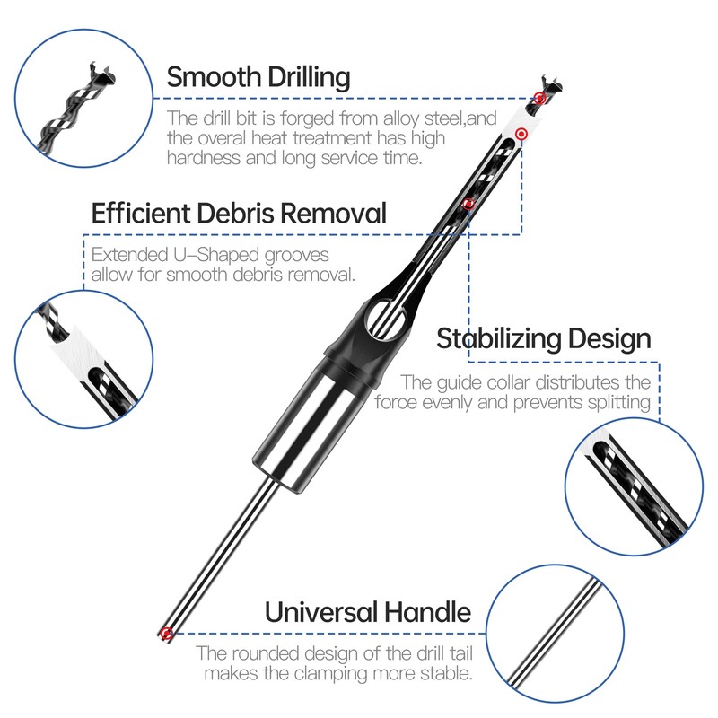 HUHAO 4 Pcs Square Hole Drill Bit Set, HSS Sharp