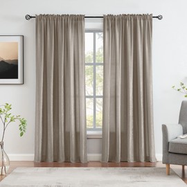 Melodieux Taupe Velvety Semi Sheer Curtains 63 Inch Length for Bedroom, Living Room Natural Cotton Texture Rod Pocket Window Sheer Drapes, 52 by 63 Inch (2 Panels)