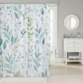 Feelyou Floral Shower Curtain Blue Green Floral Leaf Fabric Shower Curtain for Kids Boys Girls Vintage Botanical Plants Curtains Soft Bathroom Waterproof Accessories with 12 Hooks 72"x78"