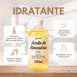 PLANTAWA Olio di Mandorle Dolci 500 ml | Olio di Mandorle per il Corpo 100% Naturale di Origine Vegetale | Olio Multiuso per Massaggi, Materia Prima, Contiene Vitamina E, Smagliature Gravidanza