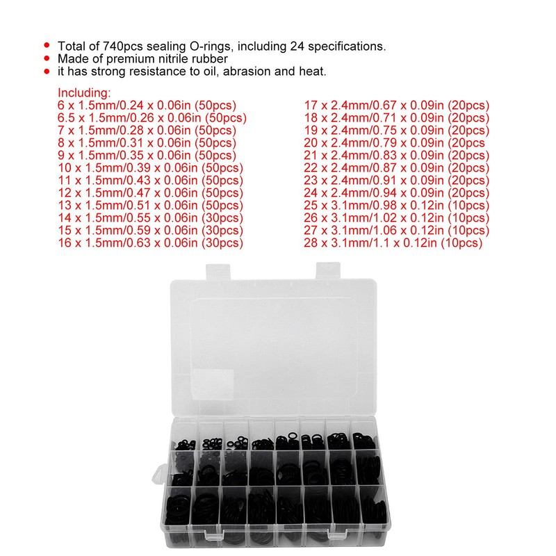 740 Piece O-Ring Sealing Ring Assortment Nitrile Rubber O-Ring Seal