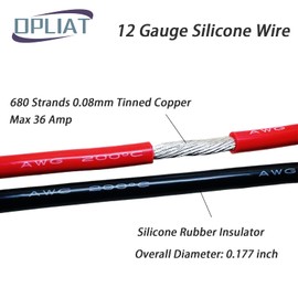 OPLIAT 12 Gauge Wire【Red 25ft + Black 25ft】 High Temp Silicone Wire 200 Degree C - Ultra Flexible 12 AWG Stranded Tinned Copper Wire for Battery Cable, Automotive, Inverter, RC Car, Solar Panel