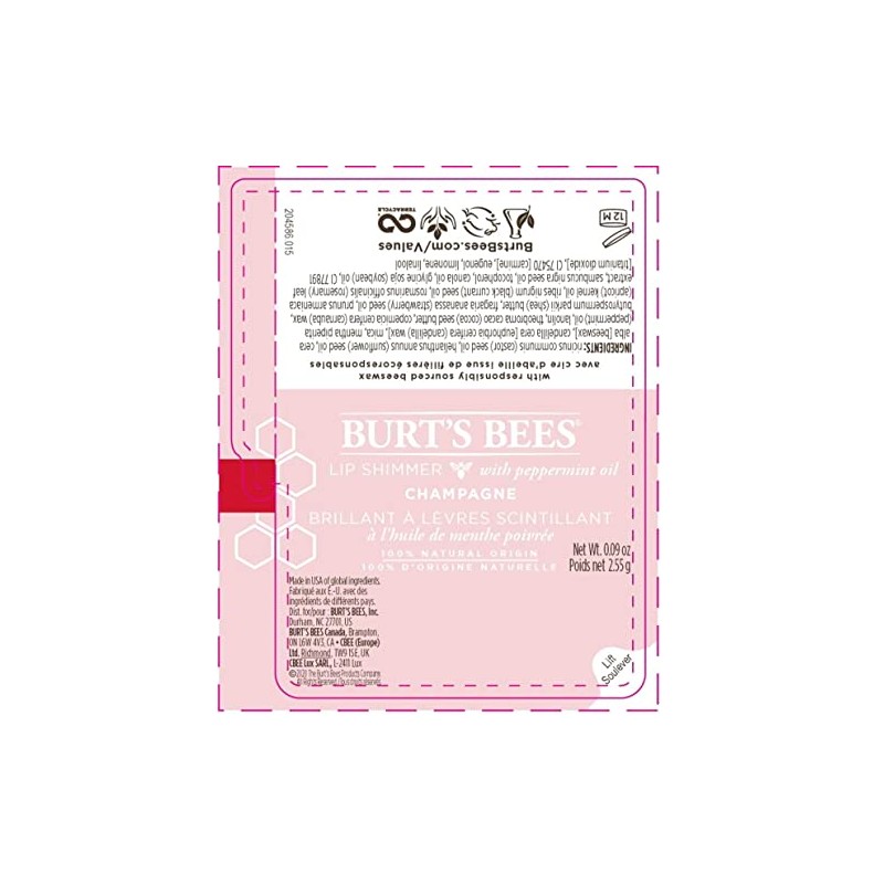 Burt's Bees Brillo de labios, champán, 0.09 oz (paquete de