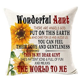 ITFRO Gift to Aunt She's Patient Kind Full of Fun and Means The World to Me Birthday Blessing Mother's Day Square Cotton Linen Throw Pillow Cover Cushion Case Decor for Couch Room (Beautiful Aunt)