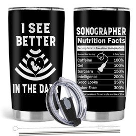Absacie Sonographer Gifts, Ultrasound Tech Student Gifts, 20oz Stainless Steel Tumbler with Lid Straw, Black