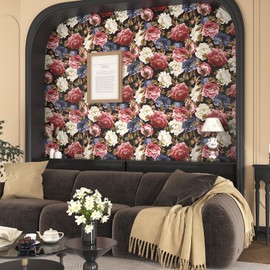 Wallercity Pink/White/Blue Peony Floral Peel and Stick Wallpaper Large Peony Stick on Contact Paper Vintage Floral Wall Paper for Nightstand Drawer Cabinets Wild Mural Sticker for Shelf 17.5''x102''