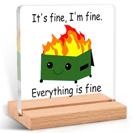 Dumpster Fire Desk Accessories Dumpster Fire Ornament,Funny Desk Sign Décor for Coworkers,Friends,Employees Men, Women,I'm Fine Everything is Fine Funny Office Gifts 4×4 Inches
