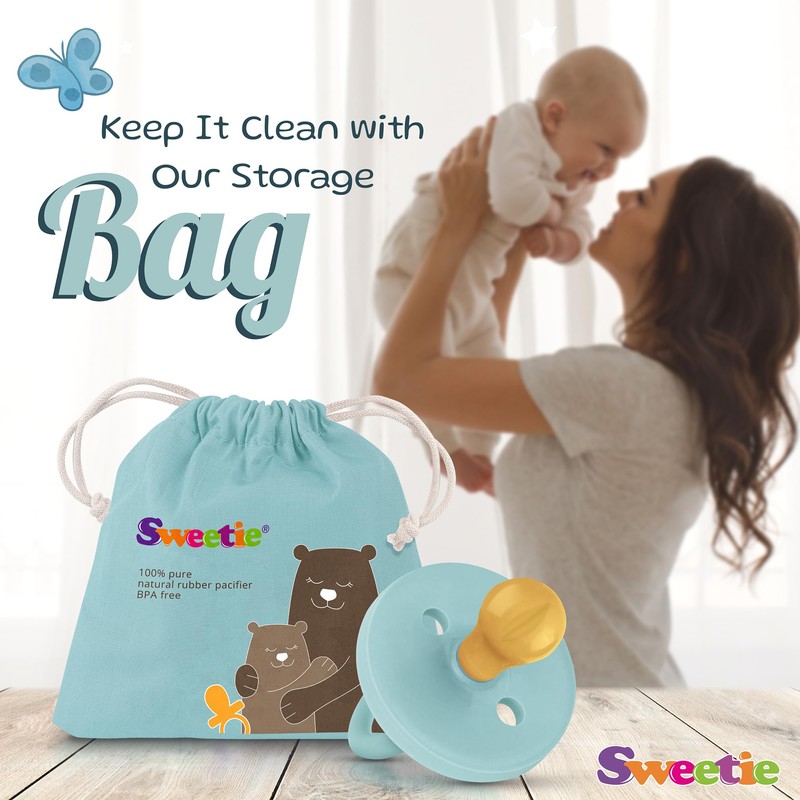 SWEETIE Rubber Turquoise Pacifier Natural Rubber Pacifier Rounded (Large)