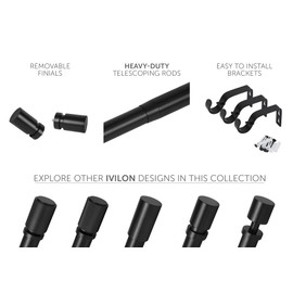 Ivilon Curtain Rods for Windows - Stepped End Cap, 1 inch Diameter, Extendable Drapery Rod for Windows, 48 to 86 Inches. Color Black