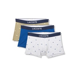 Lacoste Men's Cotton Stretch Mini Croc Print Trunks, 3-Pack, Khaki Green/Grey/Blue, Medium