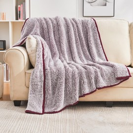 EMME Sherpa Blanket Throw Size Ultra Soft Warm Fuzzy Fleece Throw Blanket Microfiber Cozy Blanket for Couch Sofa Lightweight Fuzzy Thick Reversible Couch (Red, 130x150cm)