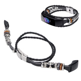 Yunseity Watch Strap for Honor 5 4, Retro Metal Beads, Leather Replacement Watch Straps for Women, Wristbands, Watch Band Replacement, black, Exquisite, retro, bracelet