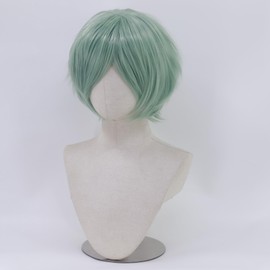 Cfalaicos 10 Inch Short Green Wig Men Layered for Halloween Christmas Event Costume Party Anime Outfit Heat Resistant (Light Green 07)