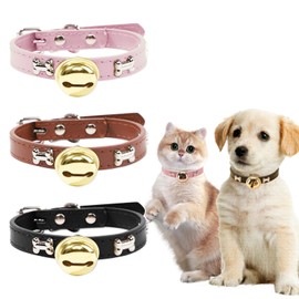 JnTech 3-Piece Pet Collar, Dog and Cat Collar, Comes with Bell, Adjustable Size, PU Leather, 3 Colors, Durable, Safe, Cute, Pull Prevention, Easy to Put on and Take Off, Pet Birthday Gift, Suitable