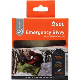 S.O.L. Survive Outdoors Longer 90% Emergency Bivvy - Comes with Survival Whistle & Tinder Paracord Drawstring - Hiking Gear - Waterproof, Windproof & Tear-Resistant - 3.8 oz, Green
