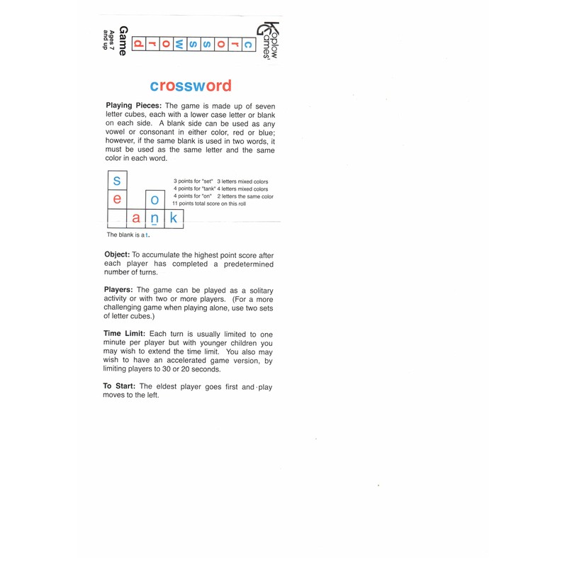 Koplow Games Crossword Dice Educational Travel Game