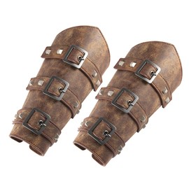 HZMAN Protectores de brazo de piel sintética para adultos, brazaletes de hebilla de piel medieval, talla única, par de brazaletes de piel (café)
