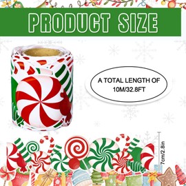 Whaline 32.8Ft Christmas Candy Peppermint Bulletin Board Border Xmas Red Green Candy Cane Rolled Self Adhesive Border Trim Stickers for Xmas Holiday Party Classroom Chalkboard Wall Decor