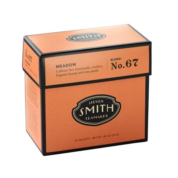 Smith Teamaker | Rooibos - Meadow No. 67 - Chamomile, Rooibos, Hyssop & Rose Petals | Sugar-Free, Non-GMO, Plant Based Caffeine-Free Chamomile Blend Tea (15 Sachets, 85oz each)