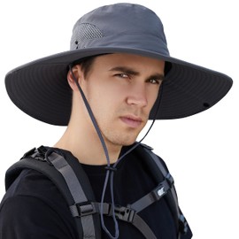 Muryobao Mens Sun Hat Summer Outdoor UPF50+ UV Protection Waterproof Wide Brim Bucket Hats Foldable Boonie Cap for Fishing Hiking Garden Beach Safari Gray