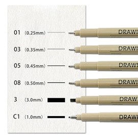 Lemeitu Drawing Pens Waterproof Archival Ink Multiliner Pens for Artist Illustration, Sketching, Technical Drawing, Anime, Manga, Scrapbooking,6 Pens-Common Essentials