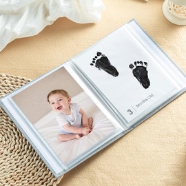 Baby Inkless Milestone Cards Photo Album–Clear Pages, Linen Cover with Front Window, Small Brag Book Photo Album for Kids, Portable Baby Photo Albums, Newborn Baby Keepsake Gifts