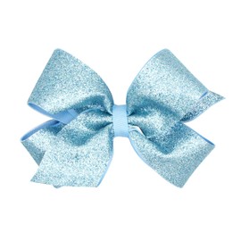 Wee Ones Girls' Glitter Vinyl Hair Bow with Grosgrain Underlay and Plain Wrap Center on WeeStay No-Slip Hair Clip, Medium, Blue