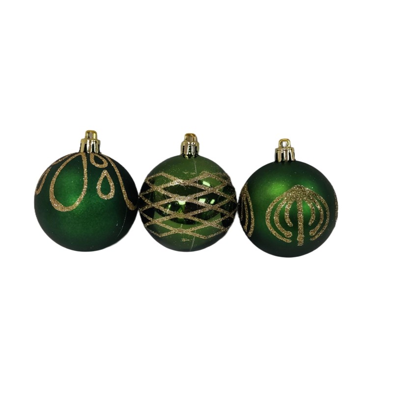 Premier 9 x 60mm Green Decorated Baubles