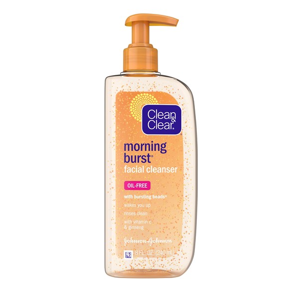 Clean & Clear Morning Burst Oil-Free Facial Cleanser with Brightening Vitamin C, Ginseng, and Gentle Daily Brightening Face Wash for All Skin Types, Hypoallergenic, 8 oz