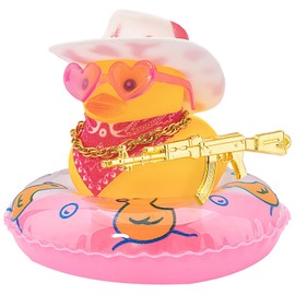 Litcalemy Yellow Rubber Duck for Car Dashboard - Squeaky Bath Toy & Fun Cowboy Car Ornament, Car Dashboard Décor with Swim Ring Cowboy Set (Style 3)