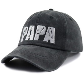 Fishing Gifts for Men, Classic Fish Papa Baseball Cap, Fishing Accessories Hat, Father's Day Thanksgiving Birthday Gifts for Dad Grandpa Uncle Hubby Black