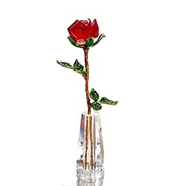 Crystal Red Rose Flower Figurines for Forever Love Glass Paperweight Craft with Flower Crystal BottleWedding Valentine's Day Gifts Home Table Decor Ornaments Boxed (Red)