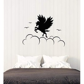Vinyl Wall Decal Fantastic Beast Pegasus Wings Sky Clouds Stickers Mural Large Decor (g4140) Black