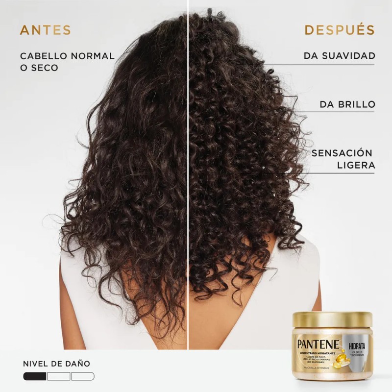Mascarilla para cabello Pantene Hidrata, da Brillo y Movimiento con