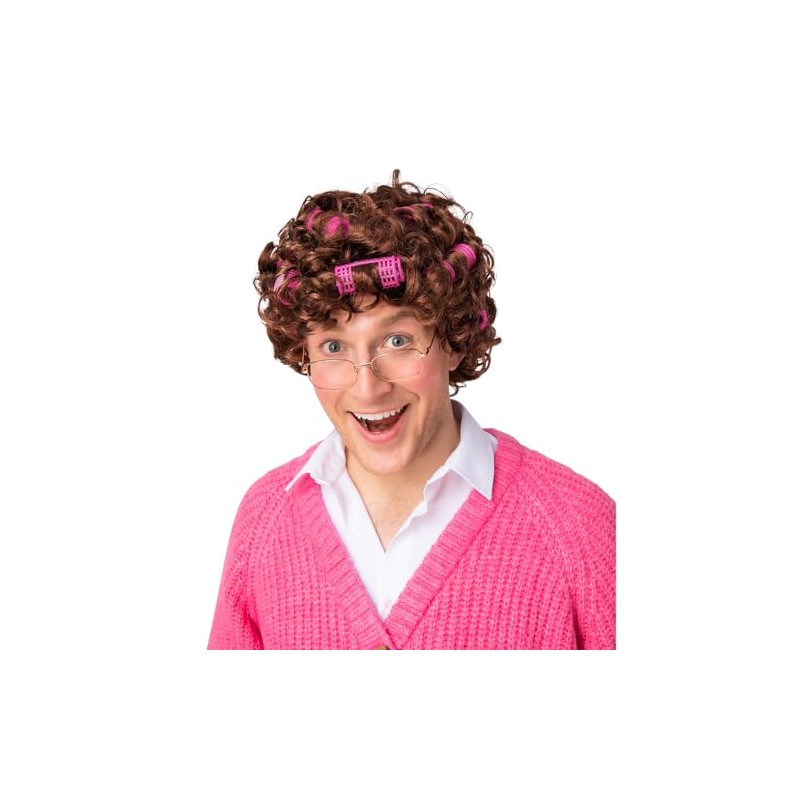 Wicked Costumes Ault Granny Wig with Rollers - Brown
