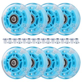 Wheelgoo 8pcs Inline Skate Wheels Led Light-Up Wheels 64/70/72/76/80mm w/Bushings 85-88A for Kids and Youth Beginners Children's Inline Skates Indoor/Outdoor Use (Blue, 72mm)