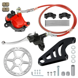 XIKOBY Upgraded Mini Bike Hydraulic Brake Kit and Rear Brake Caliper Mounting Bracket Adapter for Coleman CT100U with 180mm Disc Brake Rotor Master Cylinder Pad Assembly Hardware Part