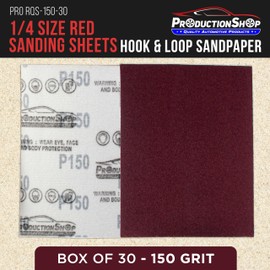 ProductionShop Premium Red 150 Grit 1/4 Sheet Size Red Sanding Sheets, Box of 30 - Hook & Loop Backing Sandpaper, Medium-Cut Abrasive - Fits Palm Sanders, Hand Sanding Blocks - Woodworking, Auto Paint
