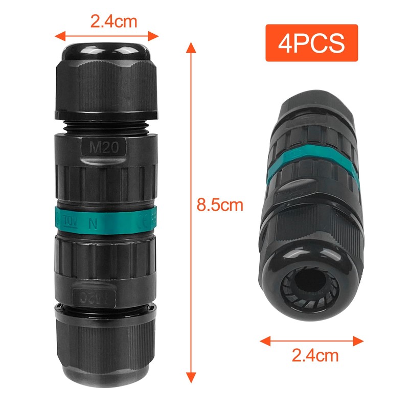 Fousenuk Pack of 4 IP68 Cable Connectors, Waterproof Cable Connector,