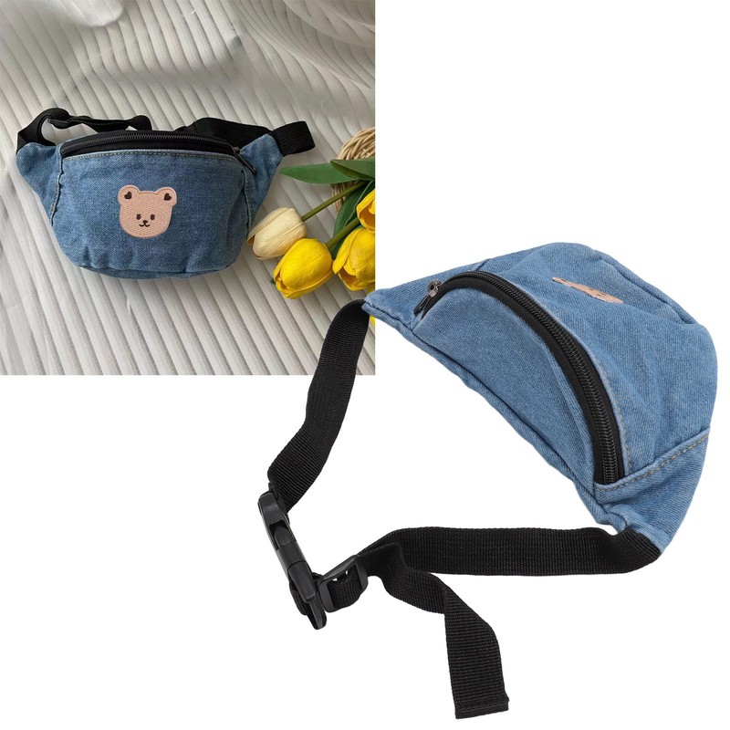 Kids Cool Waist Bag Bear Pattern Adjustable Button Small Canvas